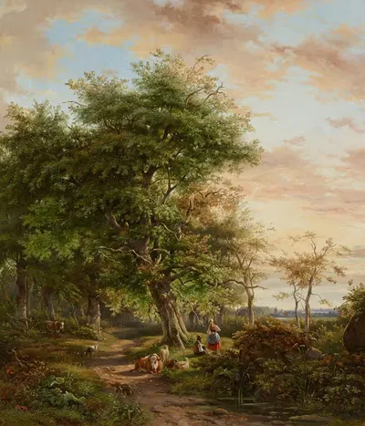 Rastende Schäfer unter einem Baum in der Abendsonne by Jan van Ravenswaay, 1843 — digital art print download