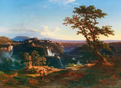 Каскады Тиволи на закате by Иоганн Якоб Фрей, 1861 — digital art print download