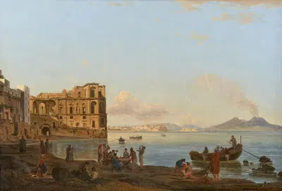 Залив Неаполя с дворцом Донны Анны by Йозеф Ребелл, 1820 — digital art print download