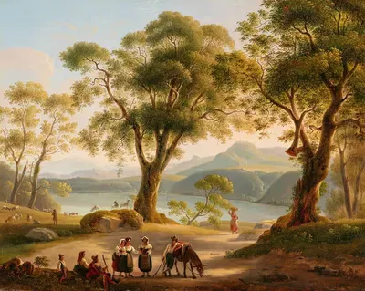Italienische Landschaft mit See und Hirten by Michelangelo Pacetti, 1839 — digital art print download