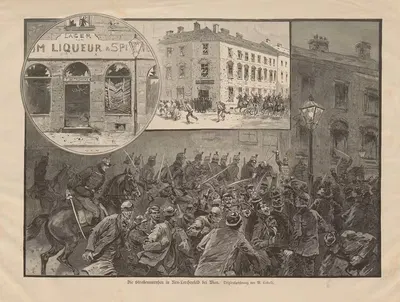 Уличные беспорядки в Ней-Леркенфельде под Веной by Мориц Ледели, 1890 — digital art print download