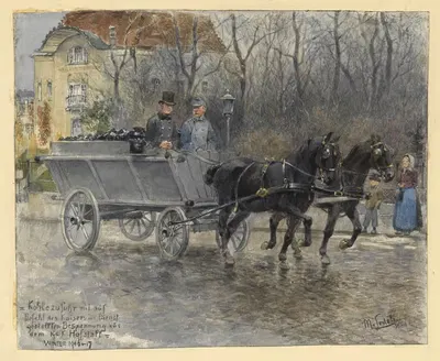 Поставка угля с лошадьми из конюшен зимой 1916-17 в Вене (перед городским садом) by Мориц Ледели, 1917 — digital art print…