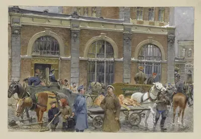 Перед мясной [рынком] зал III. Инвалиденштрассе в военной зиме 1917-18 by Мориц Ледели, 1918 — digital art print download
