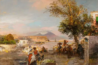 Сельский праздник на берегу залива Неаполя by Освальд Ахенбах, 1891 — digital art print download