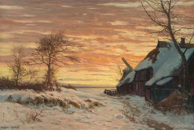 Bauernhof und Mühle im winterlichen Ahrenshoop by Paul Müller-Kaempff — digital art print download