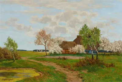 Frühsommerliche Landschaft mit Bauernkaten bei Ahrenshoop by Paul Müller-Kaempff — digital art print download