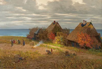 Grenzweg in Ahrenshoop mit Bäuerinnen bei der Kartoffelernte by Paul Müller-Kaempff — digital art print download