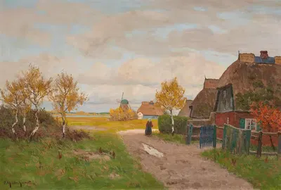 Landschaft mit Bauernhäusern und Windmühle by Paul Müller-Kaempff — digital art print download