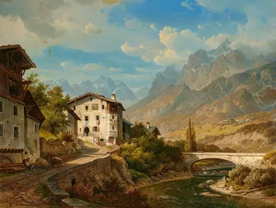 Швейцарский горный пейзаж by Вильгельм Шойхцер — digital art print download