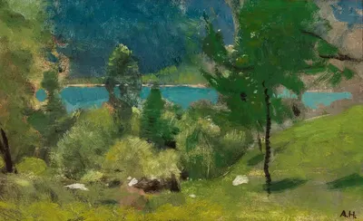Вид на горное озеро by Адольф Хирэми-Хиршль, 1900 — digital art print download