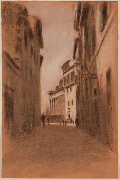 Улица в Риме с видом на храм Фаустины by Адольф Хирэми-Хиршль, 1910 — digital art print download