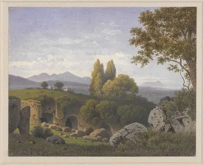 Ancient caves against the background of the Monti Sabini, near Rome by Arthur Blaschnik, 1853 - 1880 — digital art print…