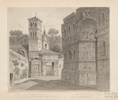 Arch of Janus, in the background, San Giorgio in Velabro i Arco degli Argentari Church in Rome by Arthur Blaschnik, 1854 -…