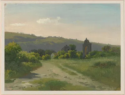 Entry gate and gate structures at the foot of a hill by Arthur Blaschnik, 1859 - 1879 — digital art print download
