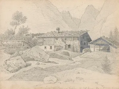 Farm in an Alpine village by Arthur Blaschnik, 1847 — digital art print download