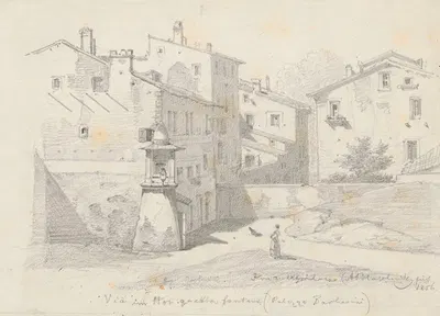 Houses at Via Quattro Fontane near Palazzo Barberini by Arthur Blaschnik, 1856 — digital art print download