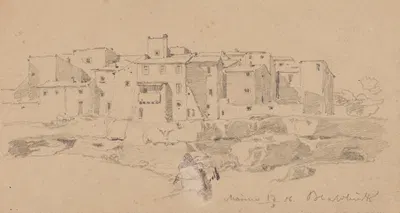 Houses on a Rock Cliff in Marino by Arthur Blaschnik, 1856 — digital art print download