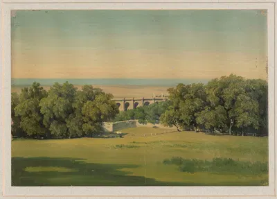 Landscape with arcades among trees by Arthur Blaschnik, 1854 - 1857 — digital art print download