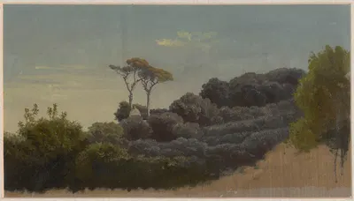 Trunks on a hill and cupola of a building by Arthur Blaschnik, 1853 - 1880 — digital art print download