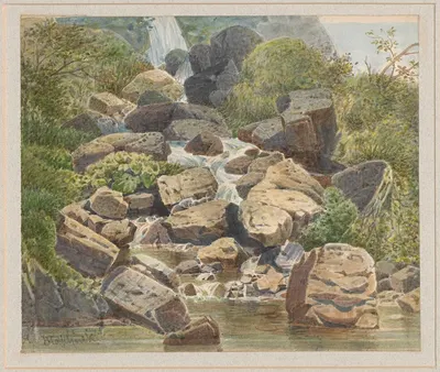 View of a small waterfall near Covigliaio, Tuscany by Arthur Blaschnik, 1859 - 1879 — digital art print download