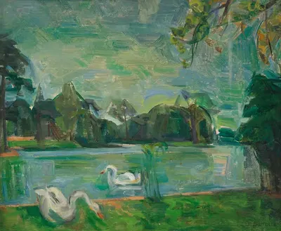 Swans on a Lake by Franciszek Bartoszek, 1938 — digital art print download