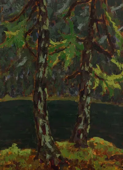 Лиственницы у озера в Добьяко by Ян Бохушевич, 1929 — digital art print download