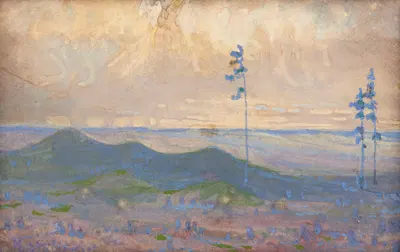 Landscape with three trees by Kazimierz Stabrowski — digital art print download