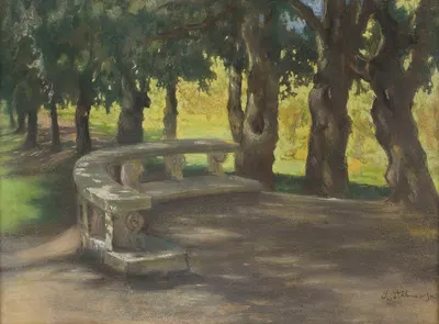 Oak lane in the park by Villa Borghese in Rome by Kazimierz Stabrowski, 1924 — digital art print download