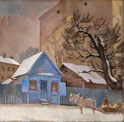 Blue house in winter by Michał Rouba, 1930 — digital art print download