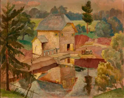 Mill by a river by Michał Rouba, 1927 — digital art print download