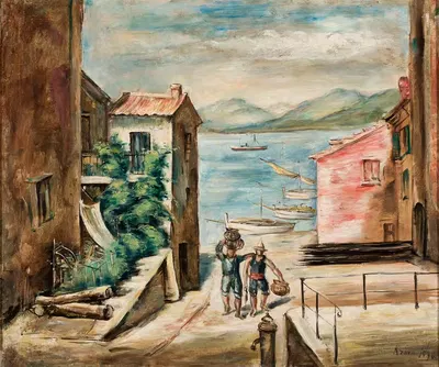 Возвращение с рыбалки (Маленький город у воды) by Роман Крамштык, 1930 — digital art print download