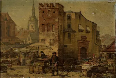 Marketplace in Munich by Seweryn Bieszczad, 1884 — digital art print download