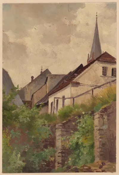 Дома на обрывистом холме и фрагмент церковной башни by Теодор Блаш, 1892-1910 — digital art print download