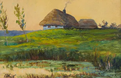 Пейзаж с хижинами на холме by Вацлав Вансович — digital art print download