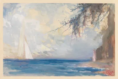 Морской пейзаж с парусником by Антоний Гавиньский, 1931 — digital art print download