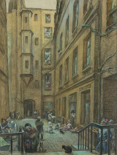 Двор старого дома в Париже by Антоний Каменьский, 1925 — digital art print download