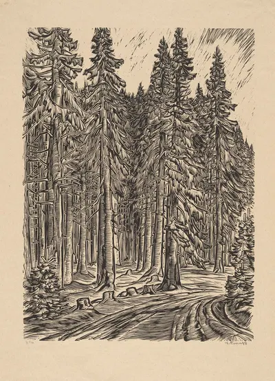 Road through Spruce Forest by Erich Fraass, 1931 — digital art print download