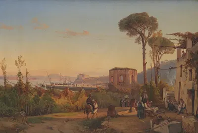 Вид на залив Неаполя с рыбацким портом by Джачинто Джиганте, 1840 — digital art print download
