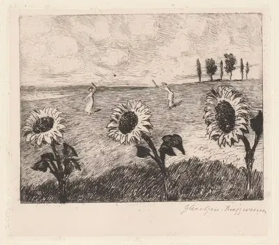 Пейзаж с подсолнухами by Генрих-Людвиг фон Глейхен-Руссворм, 1888 — digital art print download