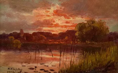Landscape at sunset by Karol Klopfer, 1909 — digital art print download