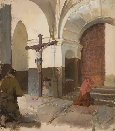 В церковном портике by Казимеж Алхимович, 1904 — digital art print download