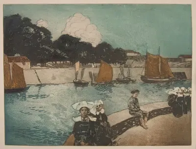 Бретонки на набережной (Конкарно) by Ричард Ранфт, 1902 — digital art print download