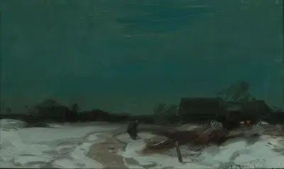 Зимний пейзаж с коттеджами by Роман Казимир Кохановский, 1890 - 1900 — digital art print download