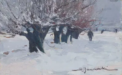 Ряд деревьев на фоне снега by Станислав Яновский — digital art print download