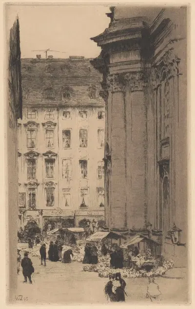 Blumenmarkt an der Kreuzkirche by Уолтер Цайзинг, 1905 — digital art print download