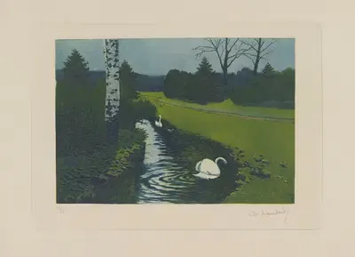 У леса, лебеди на ручье by Шарль-Луи Удар, 1901 — digital art print download