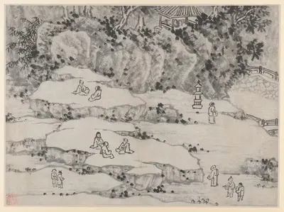 The Nodding Stone Terrace, Tiger Hill, and the Thousand-Man Seat, from Twelve Views of Tiger Hill, Suzhou by Shen Zhou —…