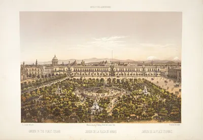 Garden in the public square. by C. Castro, 1869 — digital art print download