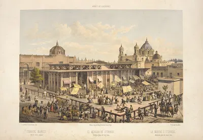 Iturbide Market, old St. John square. by C. Castro, 1869 — digital art print download