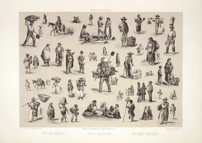Mexican dresses by C. Castro, 1869 — digital art print download